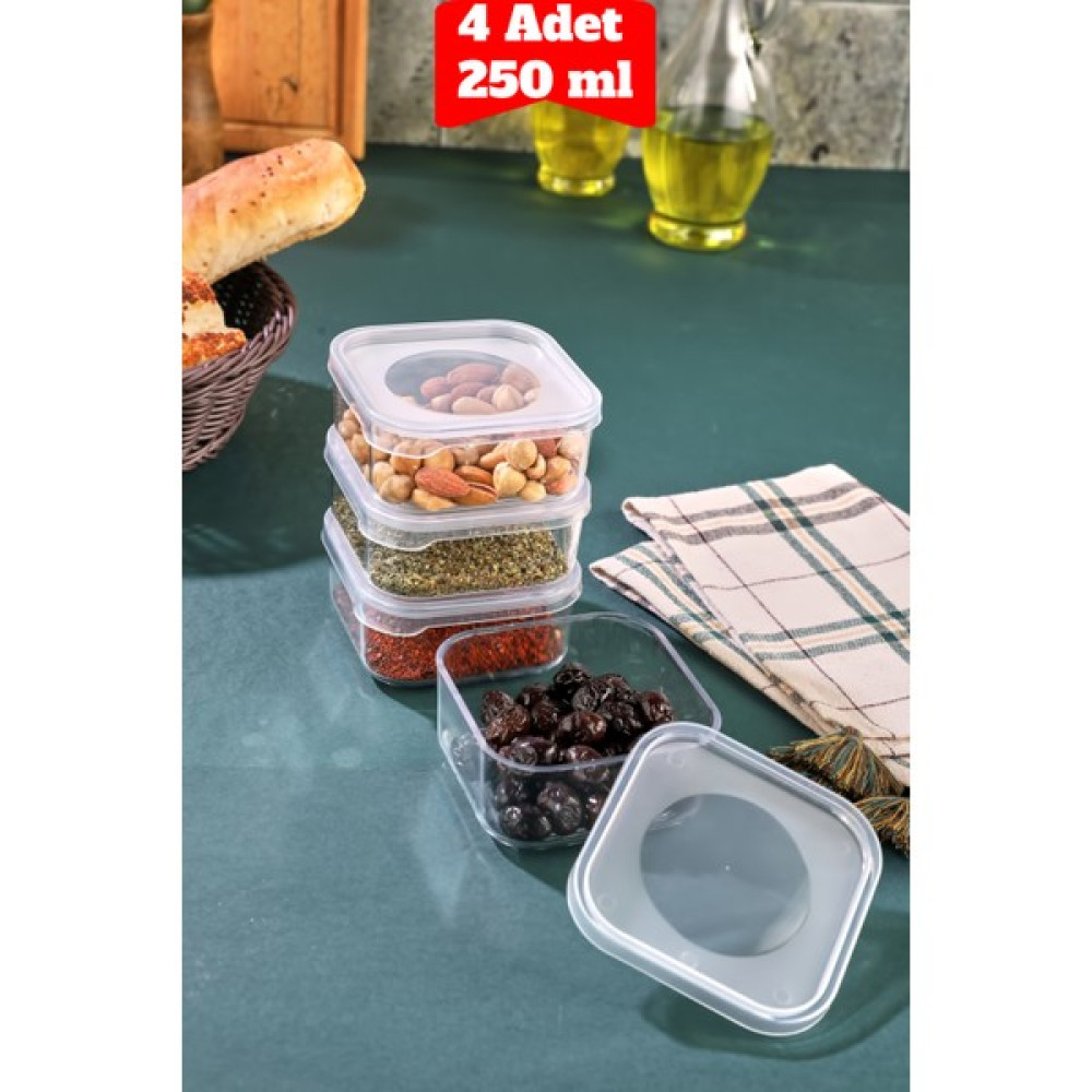 Tugomer 4'lü Lunch Box - Kapaklı Kahvaltılık Saklama Kabı - Şeffaf Kare Baharatlık Kahvaltılık Seti 250 ml Kahvaltı Takımı Fiyatı