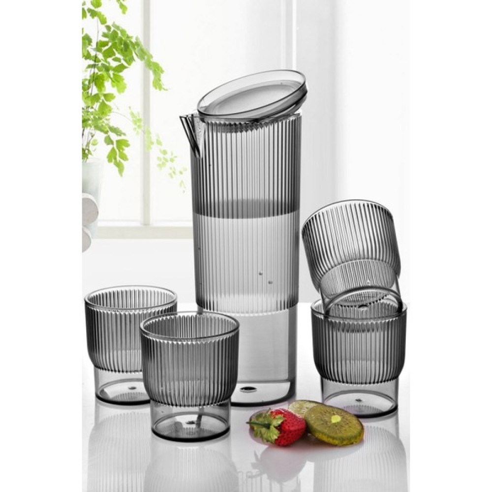 Tugomer 5 Parça Kristal Sürahi Seti - Buzdolabı Kapağına Uyumlu Sürahi + 4 Adet Stil Içecek Bardağı - 1,5 L Sürahi Fiyatı