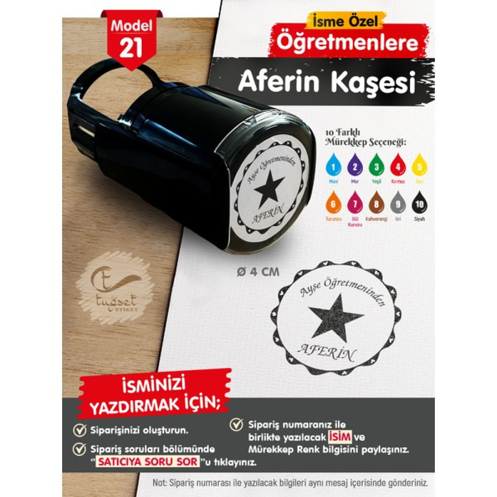 Tuğset Etiket Isme Özel Öğretmenlere Aferin Kaşesi - Aferin Mühürü M21-T664 Kase Fiyatı
