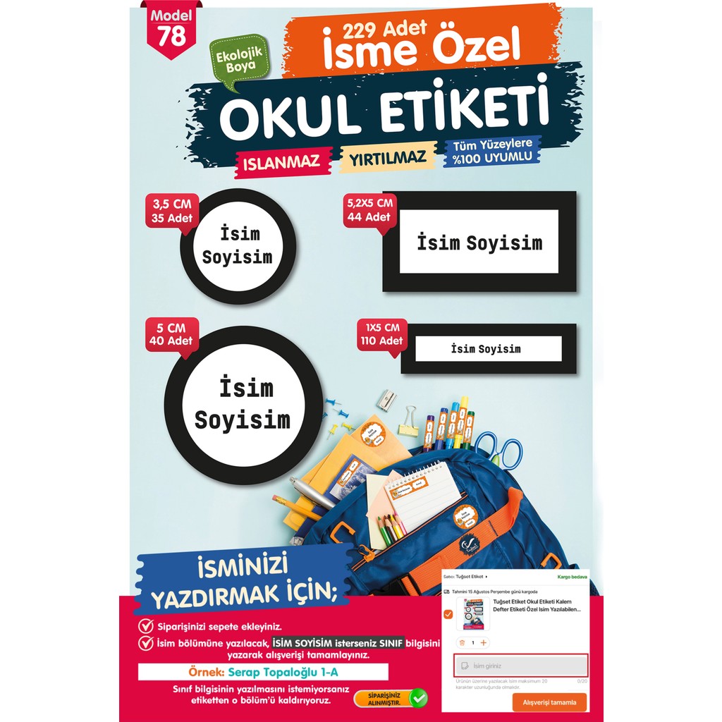 Tuğset Etiket Okul Etiketi Kalem Defter Etiketi Özel Isim Yazılabilen Etiket Seti - Isim Etiketi Defter & Kağıt Ürünleri Fiyatı