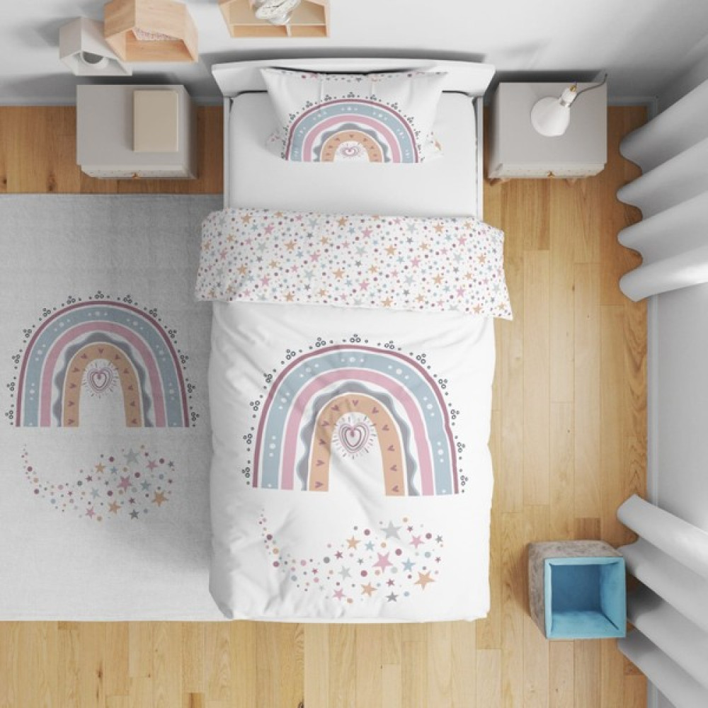 Tugu Home&Baby Çift Taraflı Dijital Baskılı Pamuklu Micro Saten Çocuk Odası Tek Kişilik Nevresim Takımı - Beyaz - Lila - 160 x 220 cm Bebek Nevresim Takımı Fiyatı