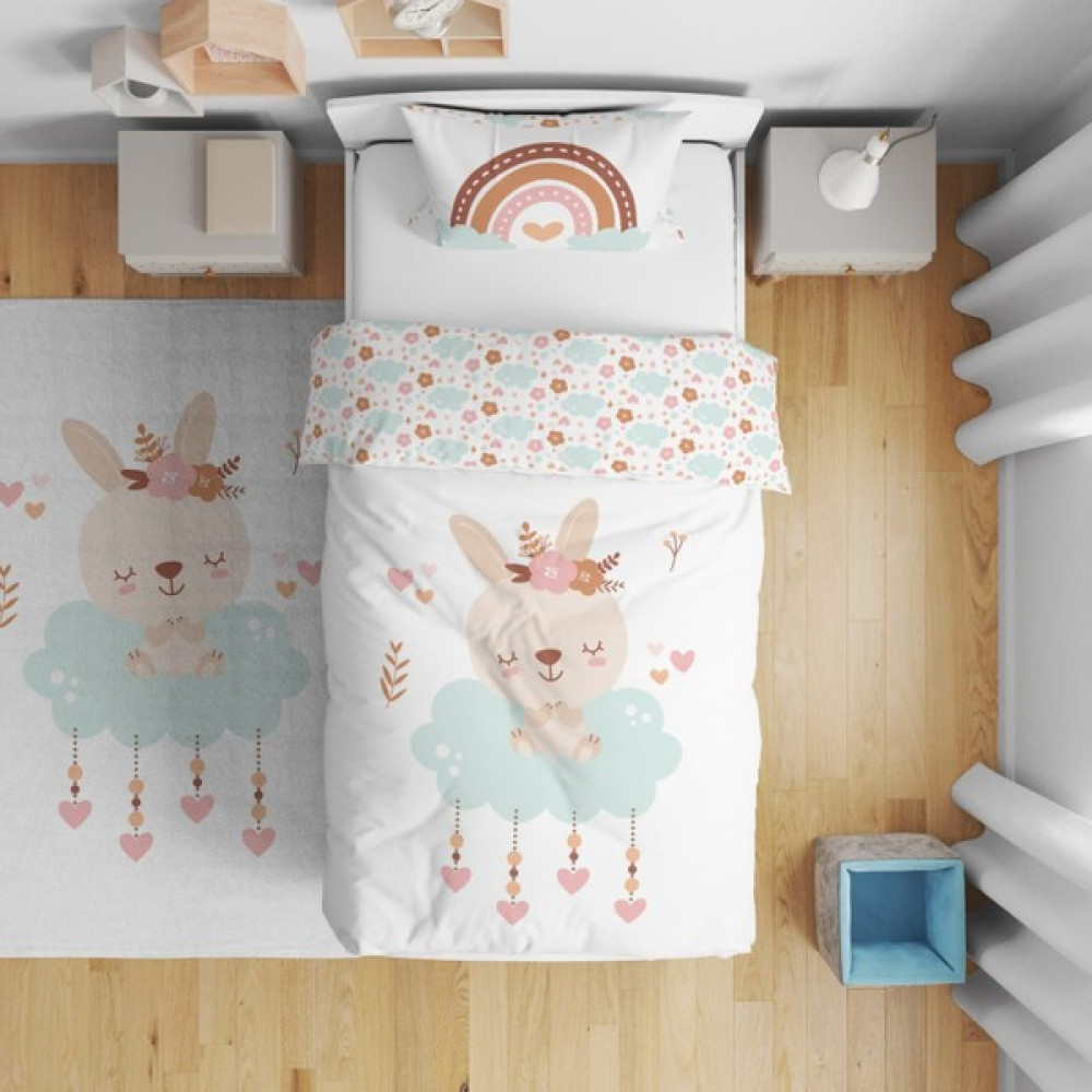 Tugu Home&Baby Çift Taraflı Dijital Baskılı Pamuklu Micro Saten Çocuk Odası Tek Kişilik Nevresim Takımı - Beyaz - Mint - 160 x 220 cm Bebek Nevresim Takımı Fiyatı
