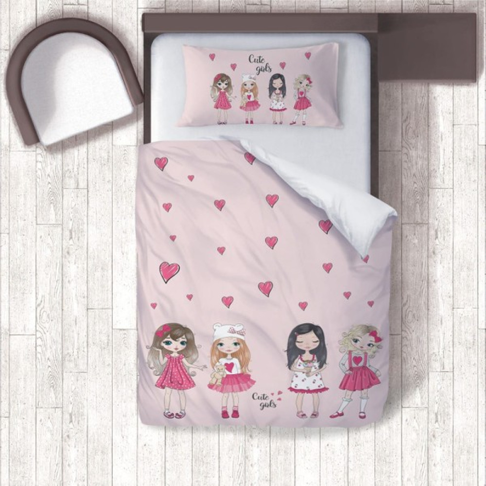 Tugu Home&Baby Dijital Baskılı Pamuklu Micro Saten 160 x 220 Çocuk Odası Tek Kişilik Nevresim Takımı - Pembe - Krem - 160 x 220 cm Nevresim Takımı Fiyatı