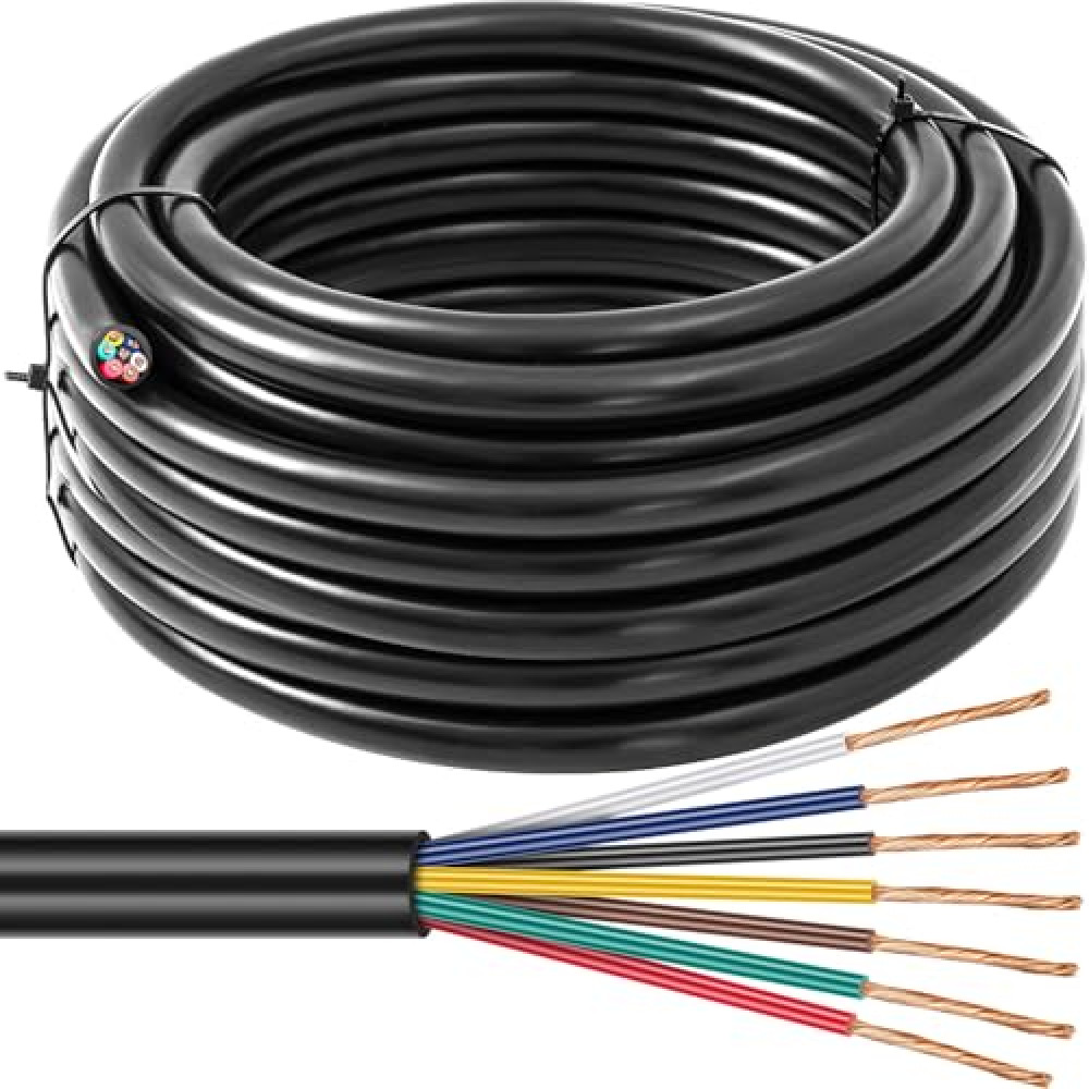 Tujoe 7 Way Trailer Wire 14/7 Heavy Duty 50FT 100% Pure Copper 7 Wire Trailer Cable Extension Cord Insulated Cable for Rv Tow Hitch Caravan Automotive