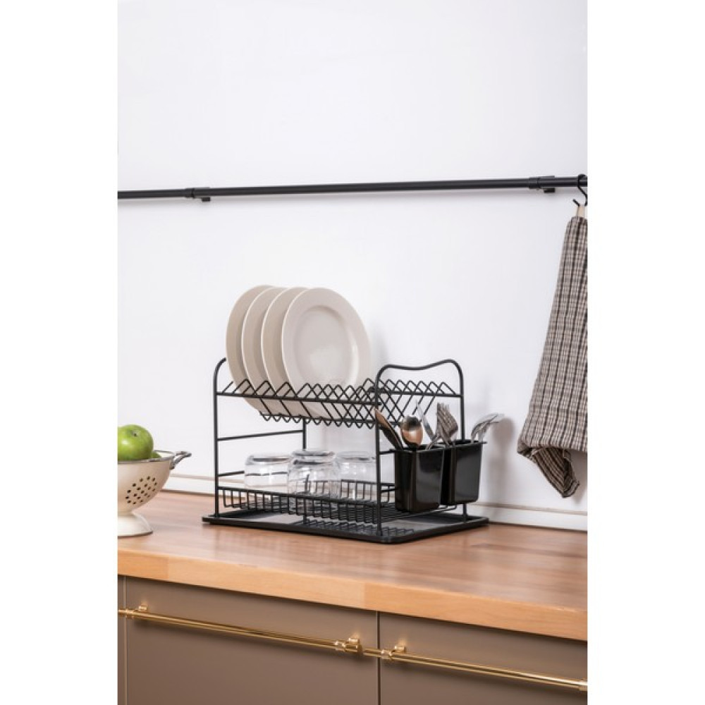Tuka Home 2 Katlı Set Üstü Tabaklık ve Bardaklık Siyah Bulaşıklık Lüks Pratik Mutfak Gereçleri Fiyatı