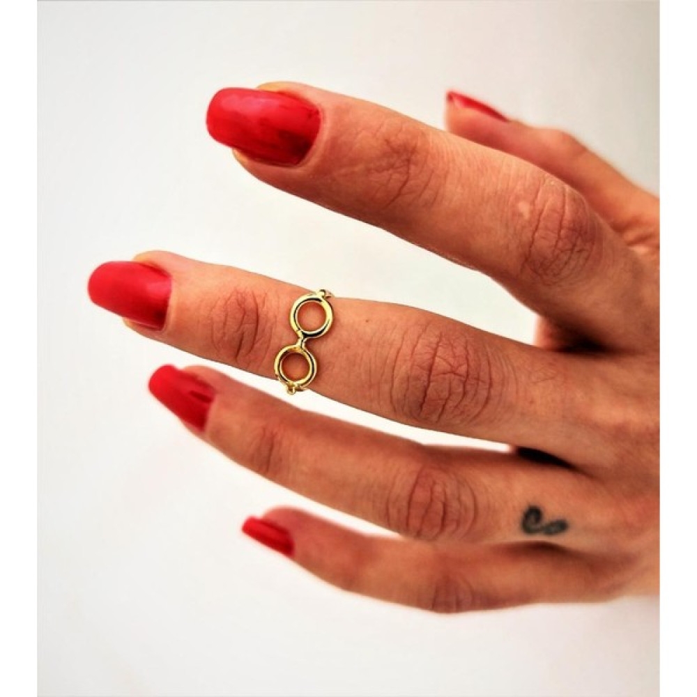 Tükkan Accessories Gold Kaplama Kararmaz Gözlük Figür Alttan Ayarlı Eklem YÜZÜK-YÜZÜK10 - Standart Bijuteri Yüzük Fiyatı