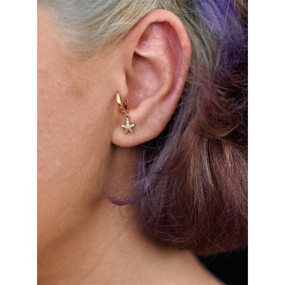 Tükkan Accessories GOLD YILDIZ ZİRKON TAŞ ÇELİK PİERCİNG TRAGUS HELİX KIKIRDAK KÜPESİ-0VP163 - Çok Renkli Altın & Gümüş Piercing Fiyatı