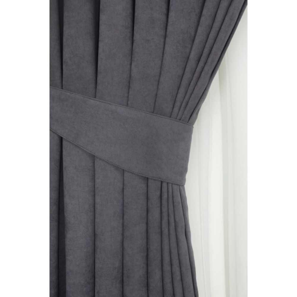 Tül Evi Petek Kadife Dokulu Fon Perde Düz Dikişli Ekstrafor Büzgü 1.sınıf Kalite - Antrasit - 140 x 260 cm Fon Perde Fiyatı