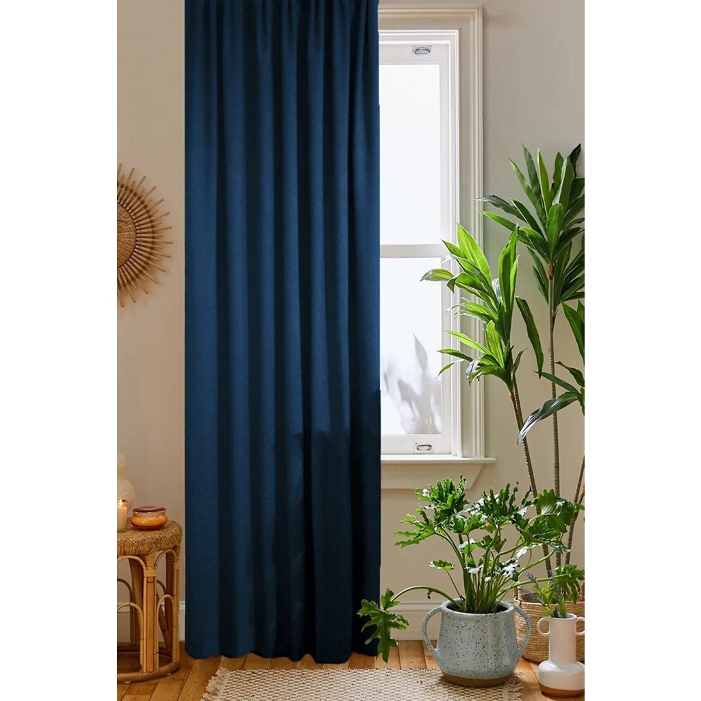 Tül Evi Petek Kadife Dokulu Fon Perde Düz Dikişli Ekstrafor Büzgü 1.sınıf Kalite - Lacivert - 140 x 260 cm Perde Fiyatı