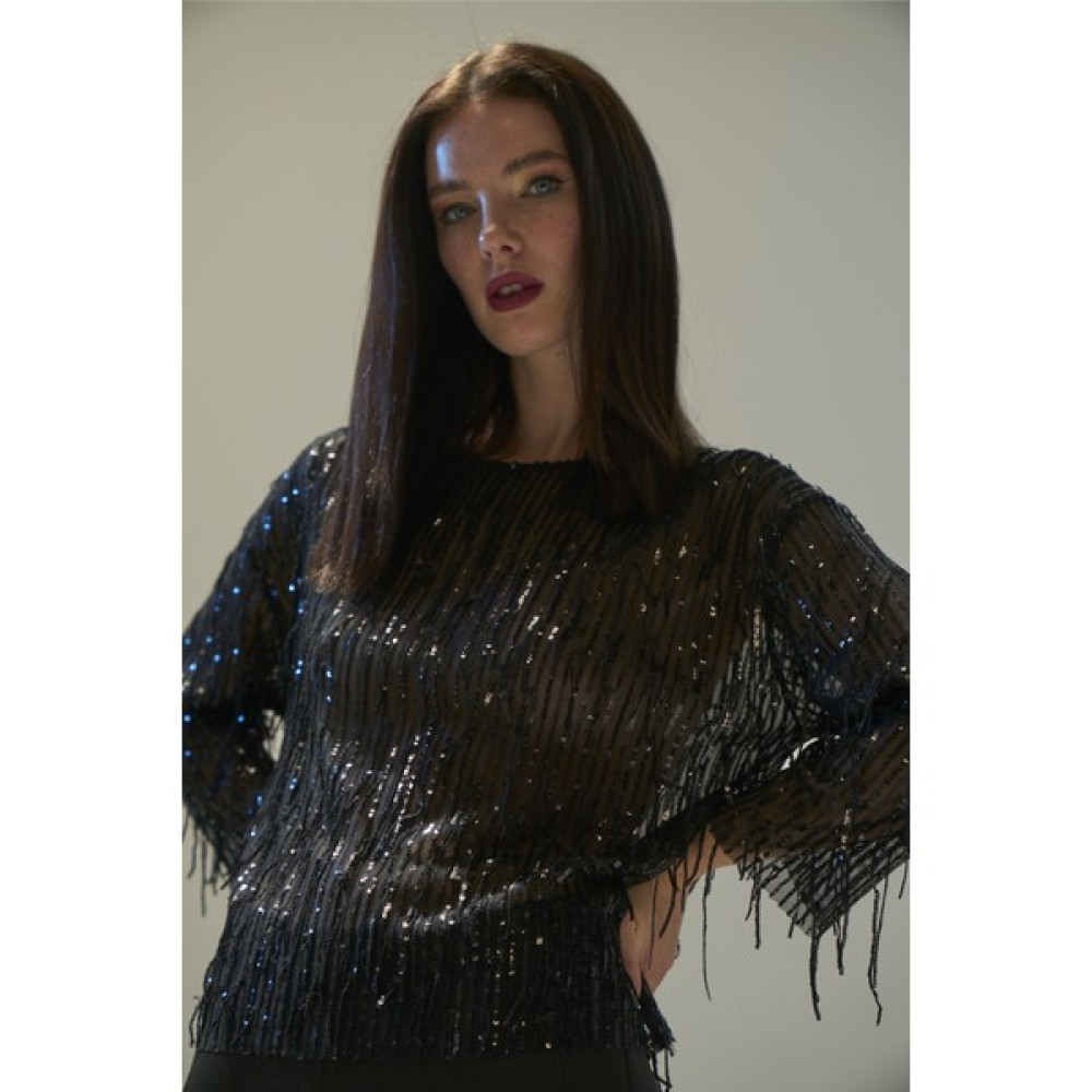Tül Kumaş Üzerine Pul İşlemeli Kadın Bluz. Rahat Gece Elbisesi Bayan Sweatshirt Fiyatı