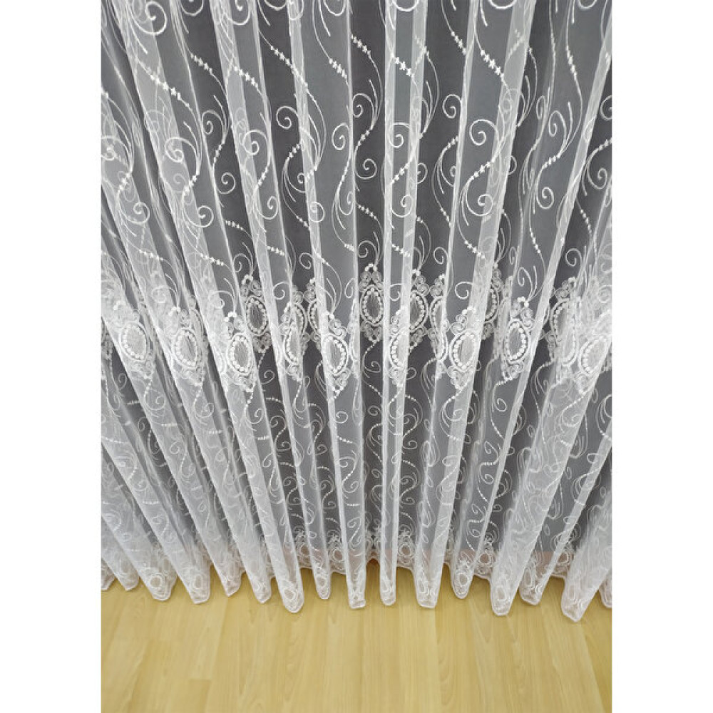 Tül Shop Fransız Camlara Uygun Kar Tanesi Zemin Işlemeli Ütü Istemez Dökümlü Tül Perde - Kırık Beyaz - 100 x 250 cm Tül Perde Fiyatı