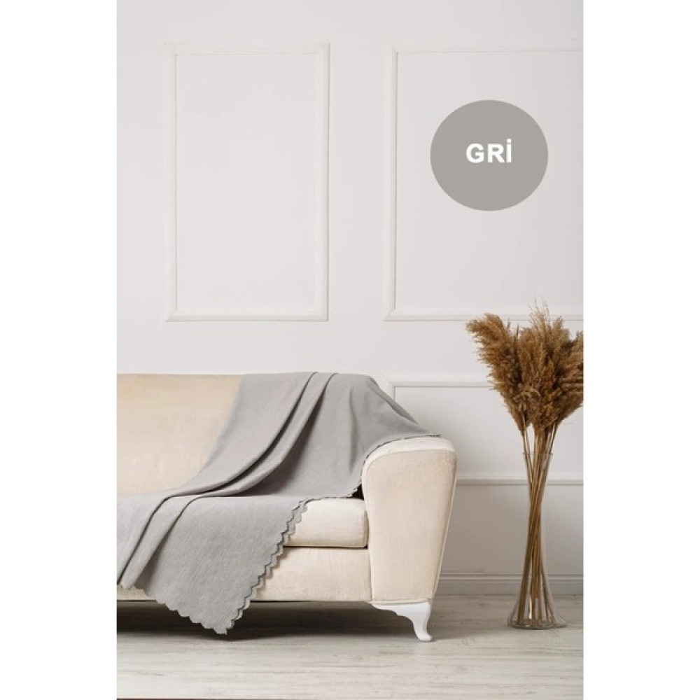 Tül Shop Koltuk - Çekyat - Kanepe Örtüsü - Şal Lüks Pamuklu Terletmez Kaymaz Çift Taraflı Şönil Gri Renk 175 x 215 cm Koltuk & Kanepe Örtüsü Fiyatı