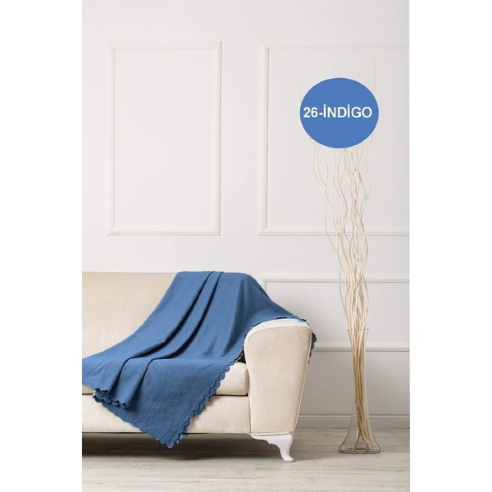 Tül Shop Koltuk - Çekyat - Kanepe Örtüsü - Şal Lüks Pamuklu Terletmez Kaymaz Çift Taraflı Şönil Indigo Rengi 175 x 215 cm - İndigo Koltuk & Kanepe Örtüsü Fiyatı