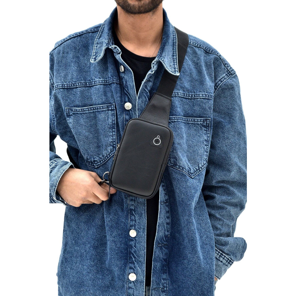 tuldar Erkek Siyah Hakiki Deri Iki Bölmeli Telefon Usb Kulaklık Çıkışlı Çapraz Göğüs Ve Omuz Çantası Unisex Çanta & Cüzdan ve Seyahat Çantaları Fiyatı
