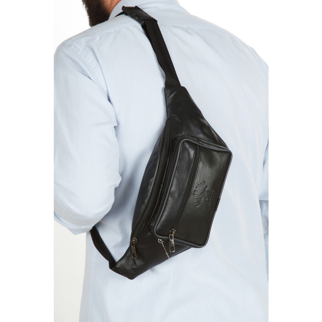 Tuldar Unisex Siyah Deri Fermuarlı Ayarlanabilir Askı Crossbody Omuz Göğüs Ve Bel Çantası tul548 Giyim & İç Giyim Fiyatı