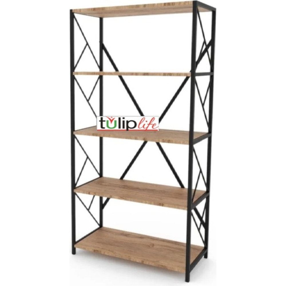 Tulip Life 5 Raflı Dekoratif Koyu Ceviz Metal Kitaplık, TLPK05S.K Kitaplık Fiyatı