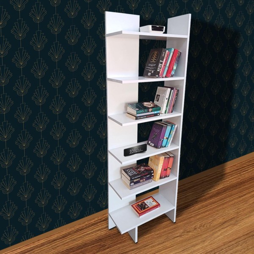 Tulip Life • 6 Raflı Köşe Kitaplık Dekoratif Köşe Kitaplığı TLPK03S - Beyaz Kitaplık Fiyatı