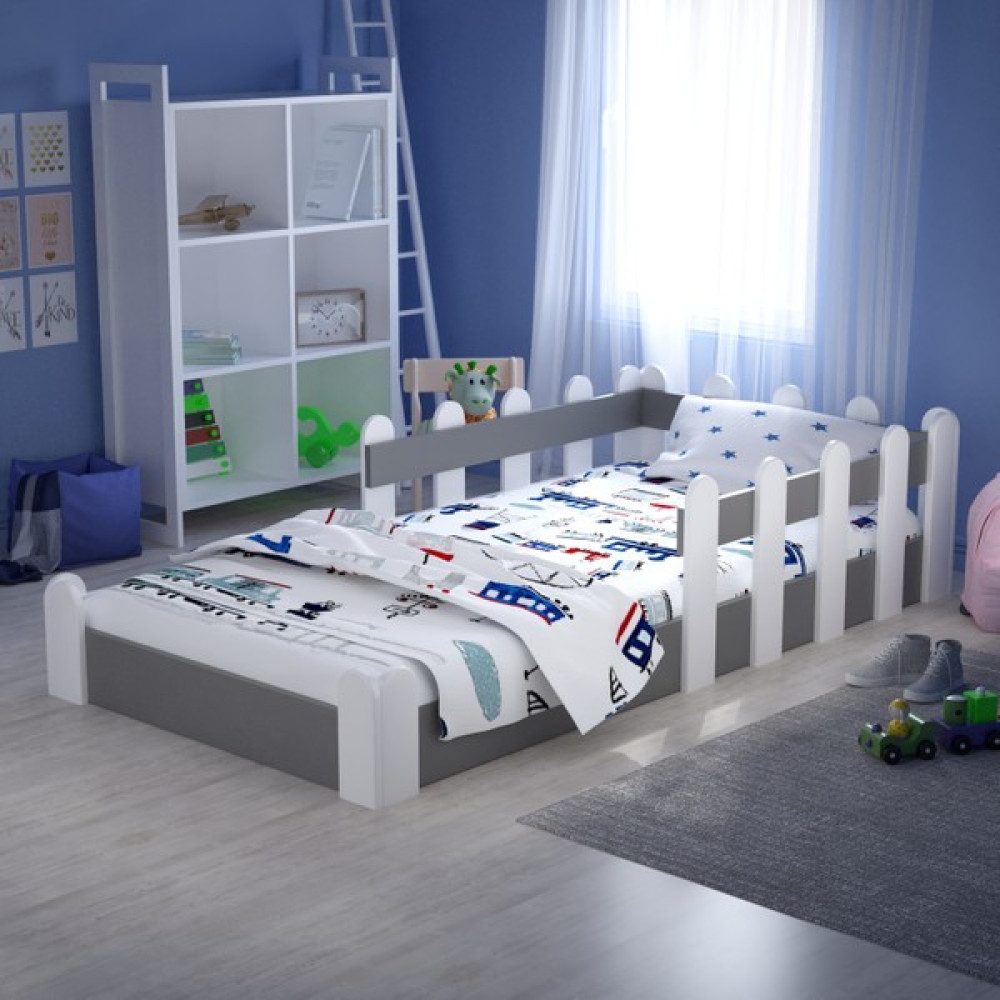 Tulip Life Montessori Karyola Beyaz-Antrasit 90X190 Yatak Uyumlu Oval Kesim Çocuk Yatağı TLP-314 - 90 x 190 cm - Antrasit - Beyaz Karyola Fiyatı