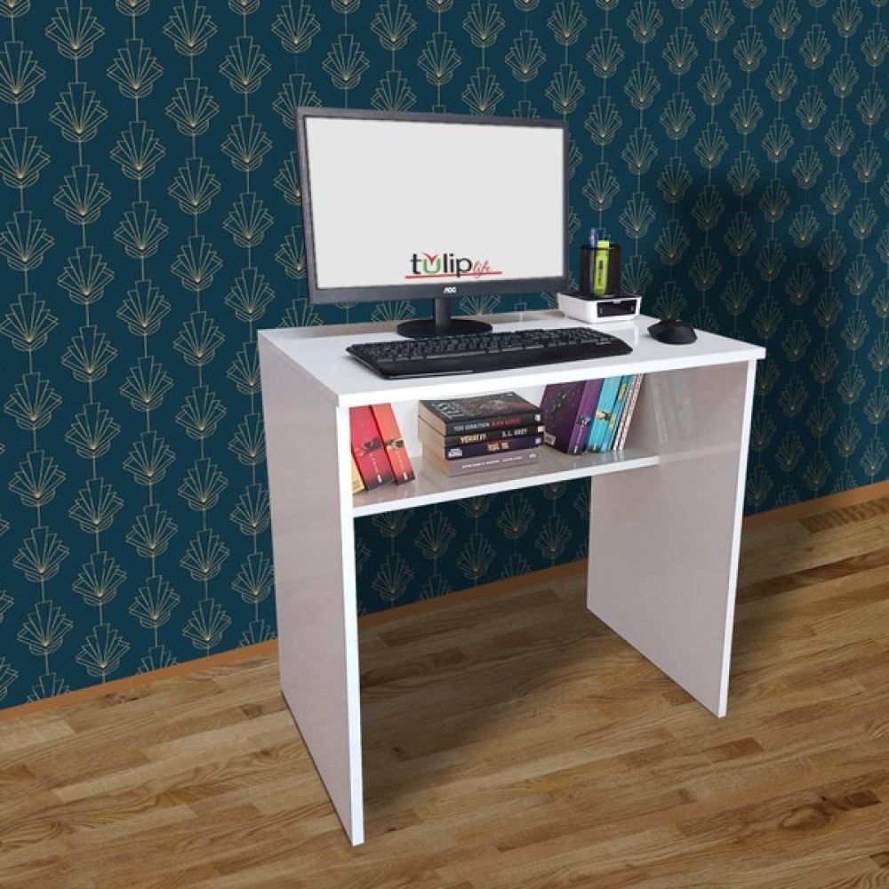 Tulip Life Raflı Çalışma Masası Alt Raflı Bilgisayar Masası 75CM TLPM03S - 75 x 50 x 74 cm - Beyaz Çalışma Masası Fiyatı