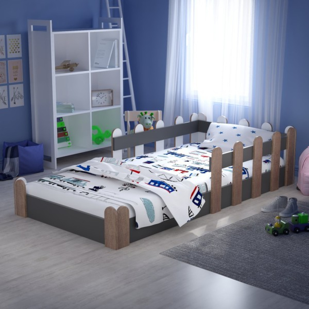 Tulip Life Tuliplife Montessori Karyola Antrasit Açık Ceviz 90X190 Yatak Uyumlu Oval Kesim Çocuk Yatağı - Bej - 90 x 190 cm Karyola Fiyatı