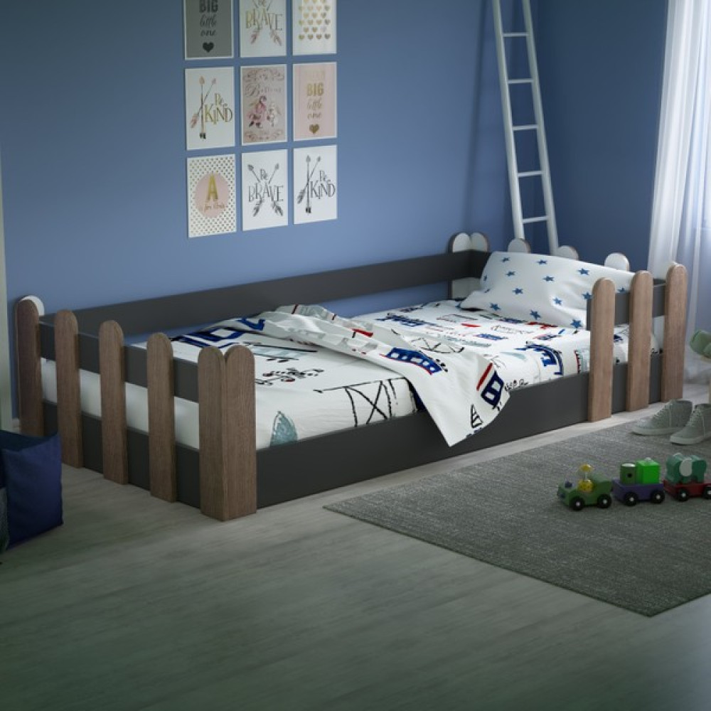 Tulip Life Tuliplife Montessori Karyola Antrasit Açık Ceviz 90X190 Yatak Uyumlu Oval Kesim Çocuk Yatağı - Beyaz - 90 x 190 cm Karyola Fiyatı