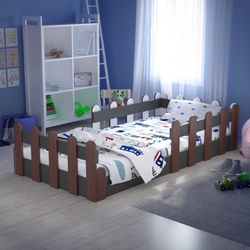Tulip Life Tuliplife Montessori Karyola Antrasit Rustik Ceviz 90X190 Yatak Uyumlu Oval Kesim Çocuk Yatağı - Cordoba - 90 x 190 cm Karyola Fiyatı
