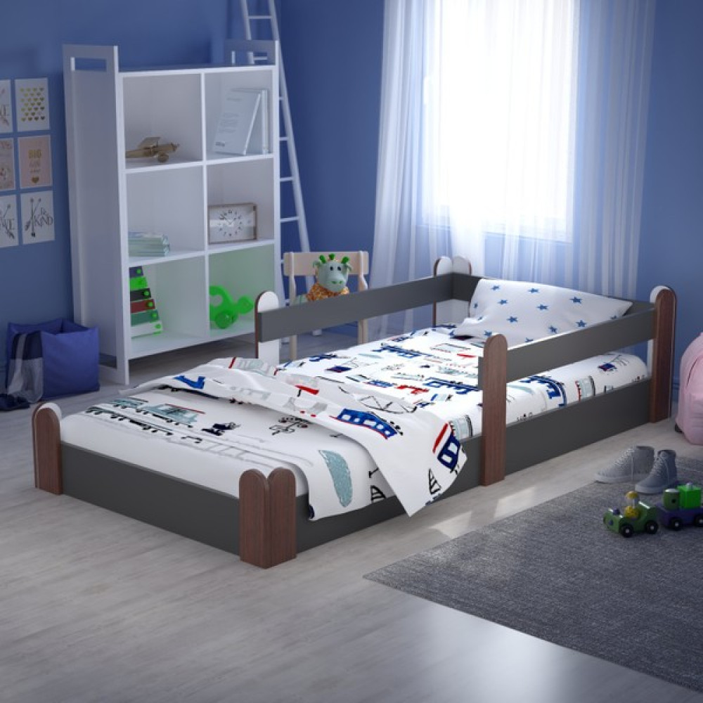 Tulip Life Tuliplife Montessori Karyola Antrasit Rustik Ceviz 90X190 Yatak Uyumlu Oval Kesim Çocuk Yatağı - Katmandu Pembesi - 90 x 190 cm Karyola Fiyatı