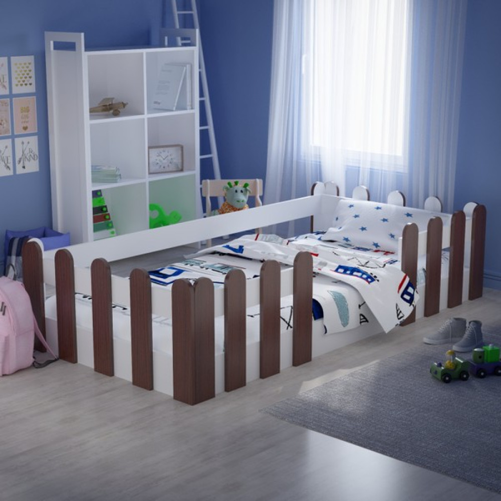 Tulip Life Tuliplife Montessori Karyola Beyaz Rustik Ceviz 90X190 Yatak Uyumlu Oval Kesim Çocuk Yatağı - Antrasit - 90 x 190 cm Karyola Fiyatı