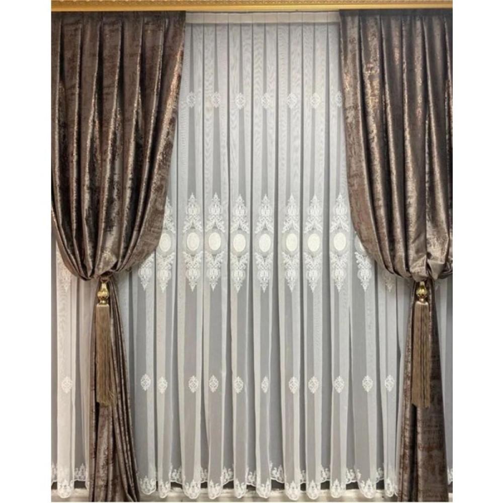 Tül,perde,ağır Nakışlı,işlemeli,mutfak Tülü,salon,tülü, - Ekru - 650 x 250 cm Tül Perde Fiyatı