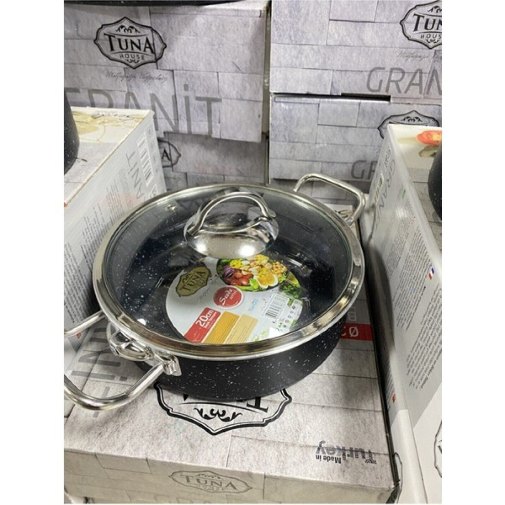 Tuna House 20 Numara Basık Granit Tencere - Mat Siyah - 20 cm Tencere / Tava Setleri Fiyatı
