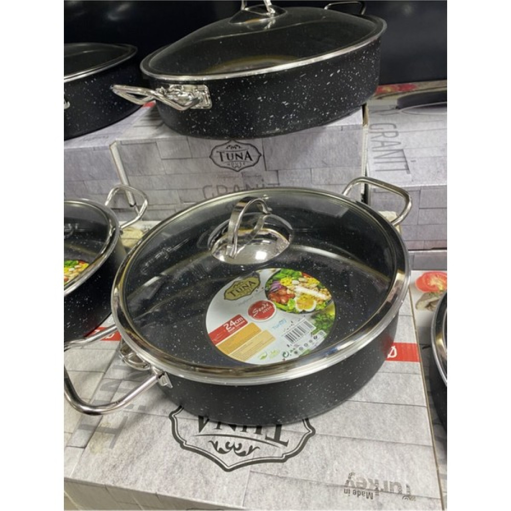 Tuna House 24 Basık Granit Tencere - Mat Siyah - 24 cm Tencere / Tava Setleri Fiyatı