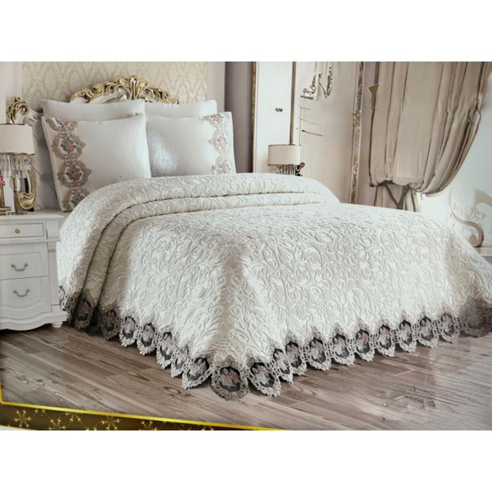 Tuncers Home Renkli Inci Dantel Battaniye Takımı - Krem - 240 x 260 cm Yatak Örtüsü Fiyatı