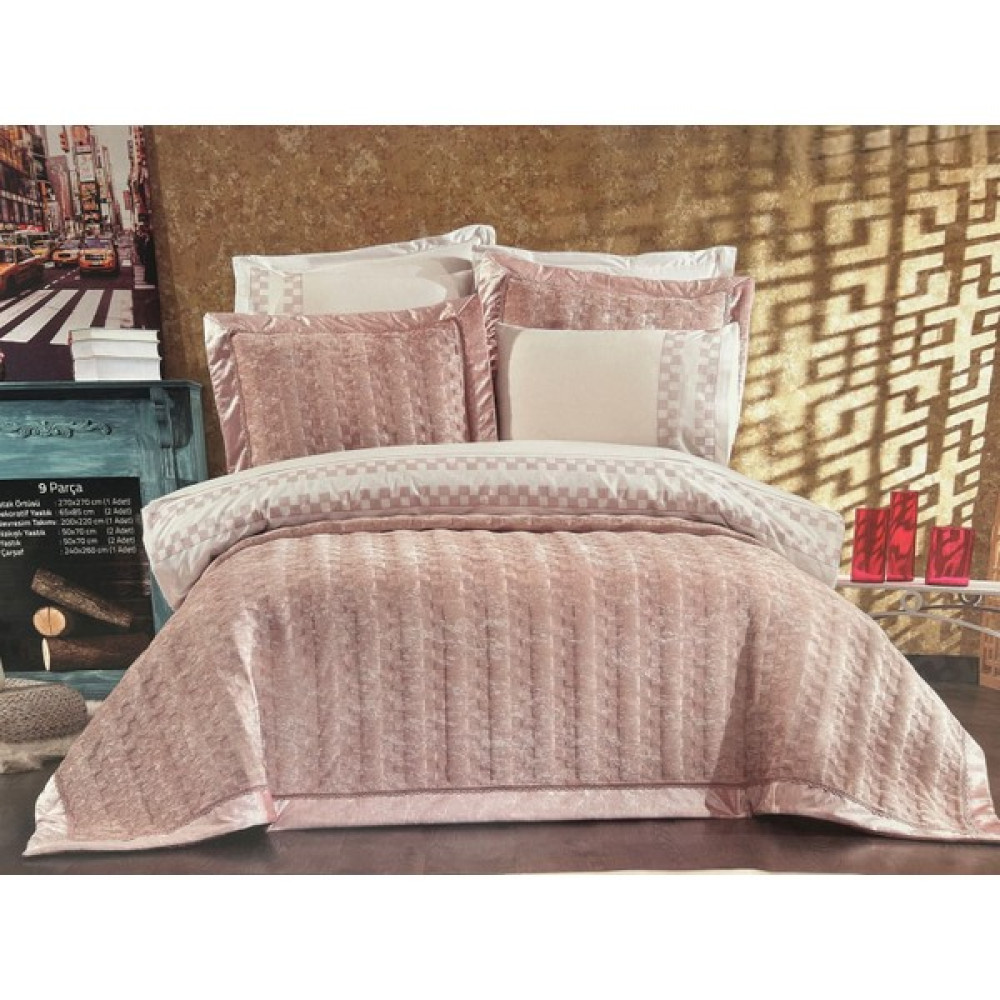 Tuncers Home Sandıklı Gelin Çeyiz Seti 9 Parça Yatak Örtüsü-Nevresim Takımı - Pudra Pembe Yatak Odası Tekstili & Çeyiz Seti Fiyatı