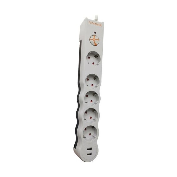 Tunçmatik Beşli Enerji Koruma Prizi +2 Usb-Beyaz - Gri Diğer Fiyatı