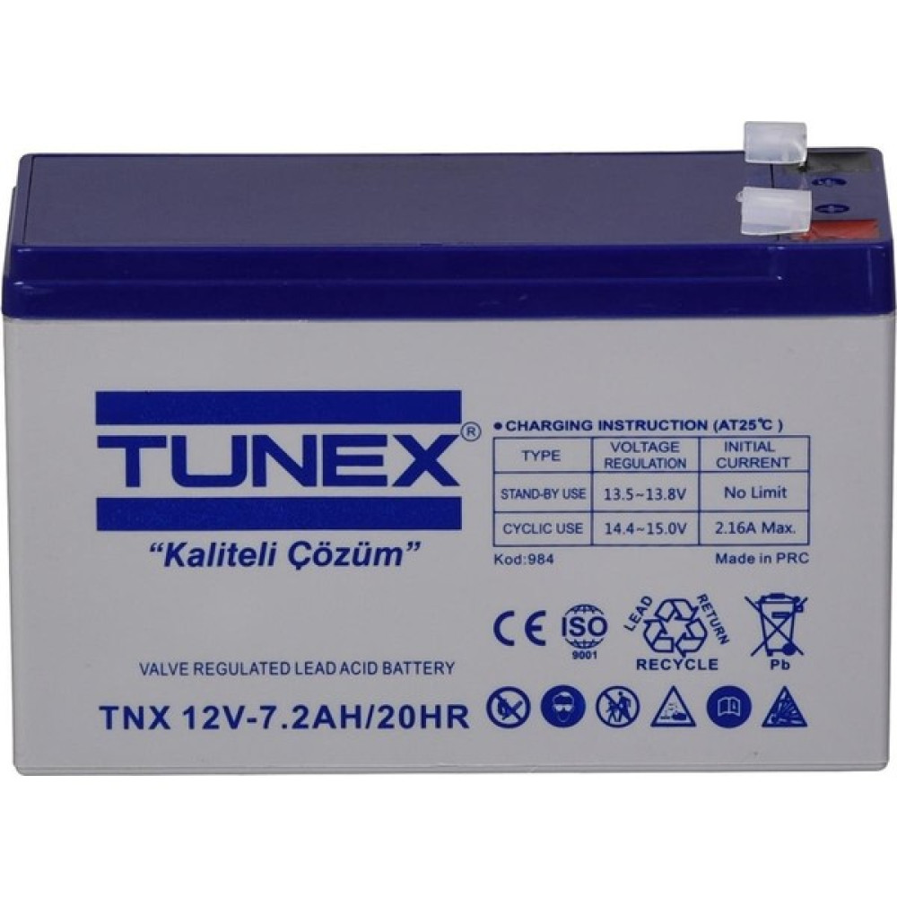 Tunex 12V 7,2A 1,95 kg Kuru Bakımsız Akü (151*65*94*100 Mm) TNX-12V7,2A Akü Fiyatı
