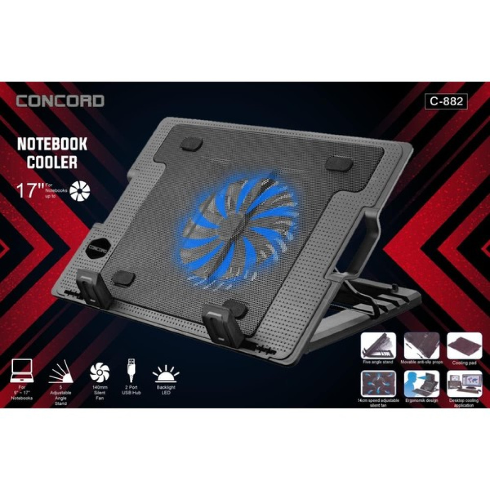 Tunga Işıklı Ledli Standlı Tek Fanlı Laptop Soğutucu Concord C-882 Soğutucular Fiyatı