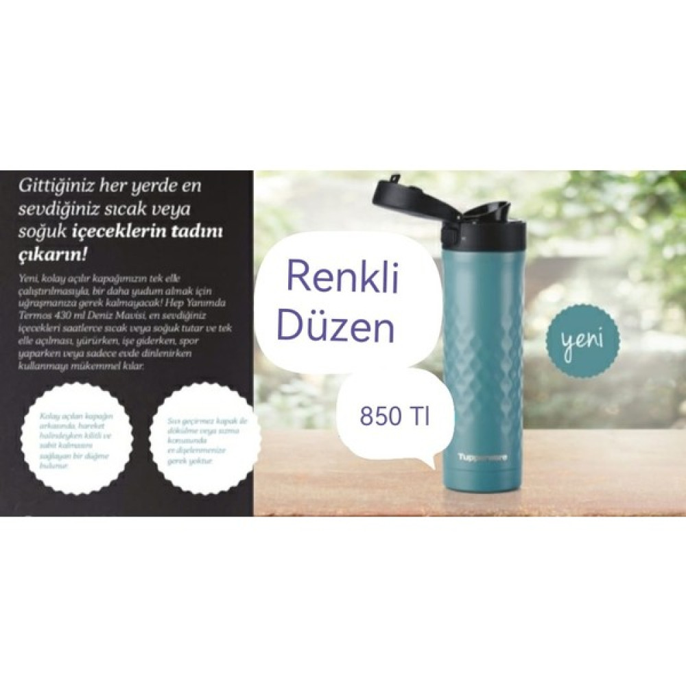 Tupperware Hep Yanımda Termos Bardak ( Renkli Düzen ) - 0,43 lt - Deniz Mavisi Oto Boyaları Fiyatı