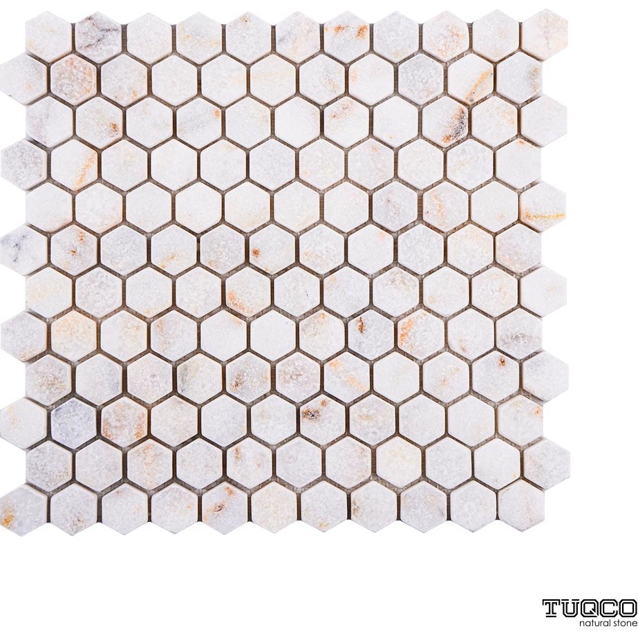 Tuqco 1 Inch Hexagon Golden Mermer Mozaik Eskitme Fileli Doğaltaş, Backsplash - Beyaz - 28.4 x 29.8 x 1 cm SSD / Solid State Drive Fiyatı