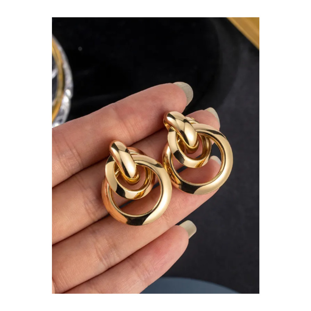 TURBİJ Trend Kadın Lüks Gold Renk Iç Içe Daire Küpe Standart Beden Bijuteri Küpe Fiyatı