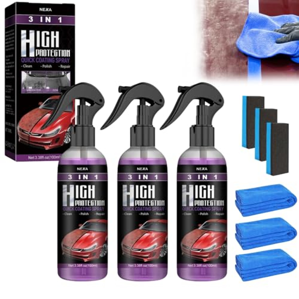 Turbo Shine Nexa, 2025 Upgrade 3 in 1 High Protection Fast Car Paint Spray, High-Protection Coating Nexa, Automatic Manual Paint Color Change Cleaning Coating for Metal, Tools, Cars (3 pcs)
