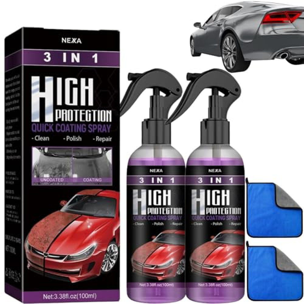 Turbo Shine Nexa, Nexa 3 in 1 High Protection Spray, 3-in-1 Automotive Paint Spray, Nexa Turbo Shine, Bring Shine & Cleanliness Back to Any Coating (2 pcs)