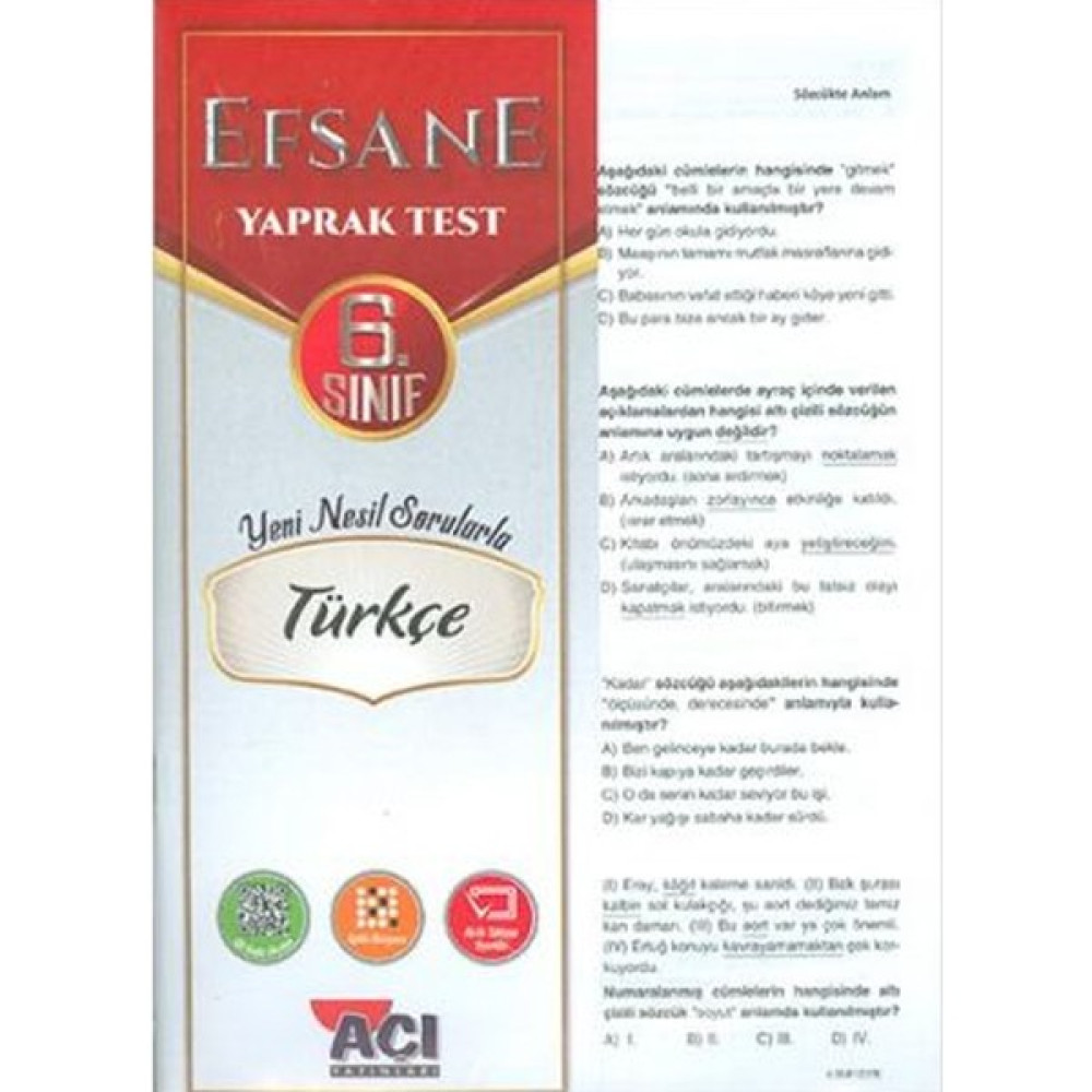 Türev Yayınları 6. Sınıf Türkçe Çek Kopart Yaprak Test Yaprak Testler Fiyatı