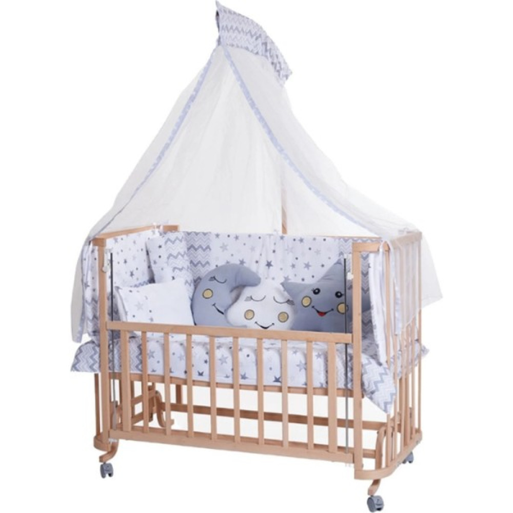 Turhan Bebe Ahşap Beşik Anne Yanı Beşik Sallanır Beşik Organik 60X120 + Yıldız Uyku Seti + Yatak + Tekerlekli - Bej - Gri - Ceviz - Krem Beşik Fiyatı