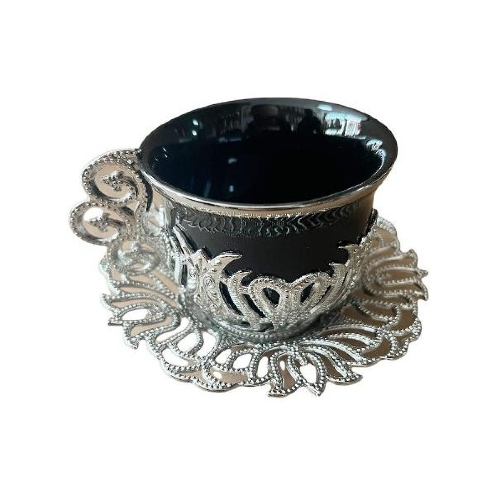 Türk Kahvesi Fincan Takımı 6 Kişilik Fincan Özel Desen Metal Döküm Hediyelik Gümüş Siyah Renk Fincan / Bardak / Kahve Takımı Fiyatı