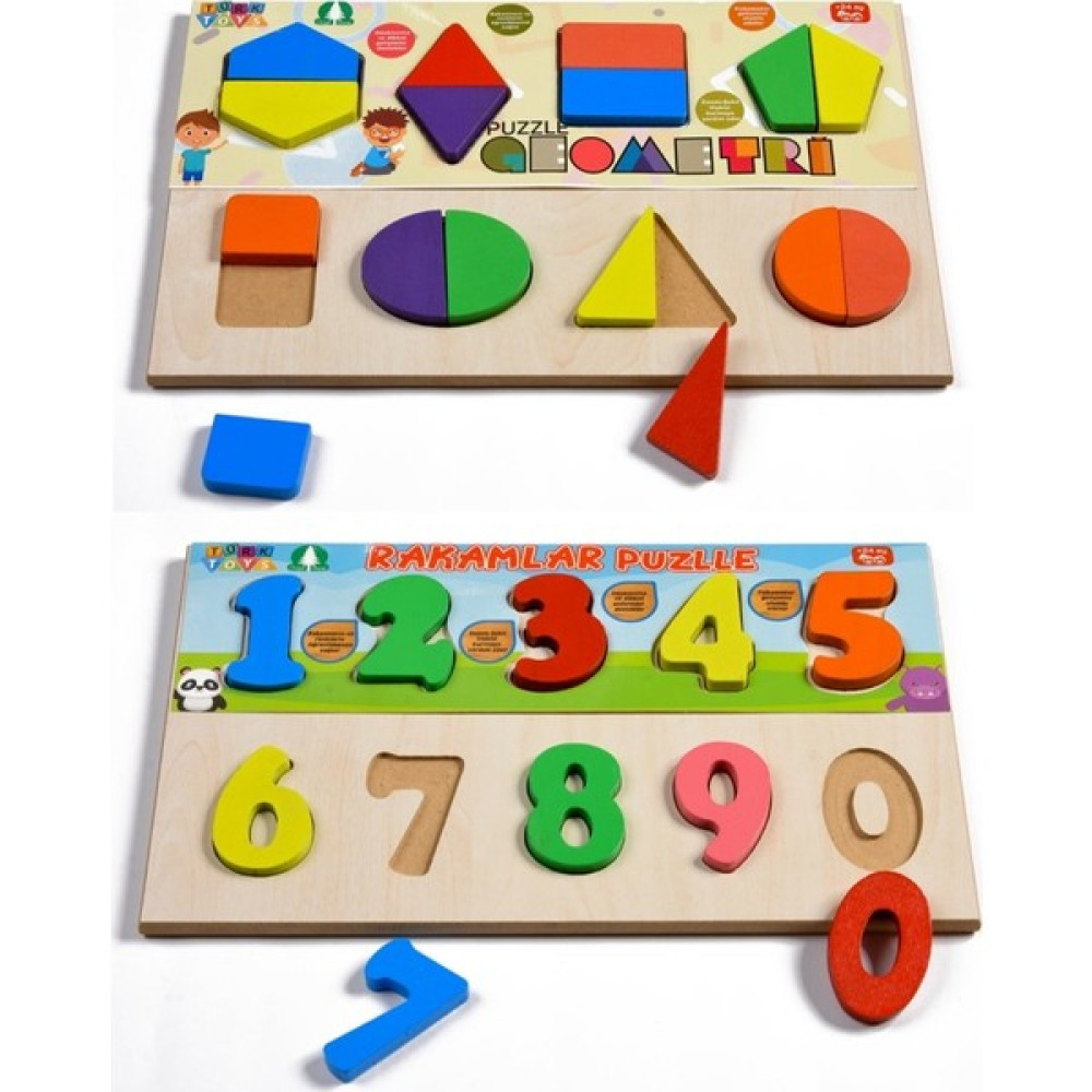 Türk Toys Ahşap Puzzle 2'si 1 Arada Set Geometri-Sayılar Oto Boyaları Fiyatı