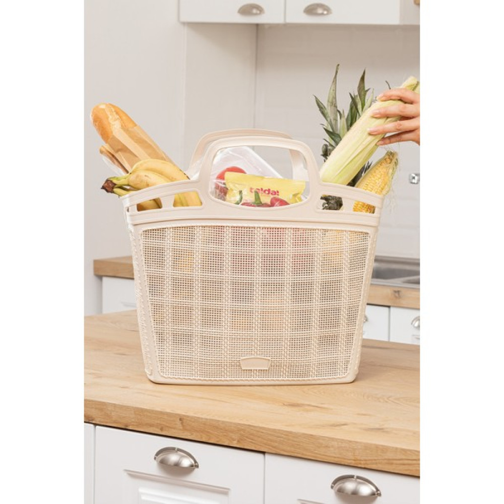 Turnberry Örgülü Krem Rengi Pazar Çantası - Çok Işlevli Çanta Plastik Eşya Saklama / Düzenleme Fiyatı