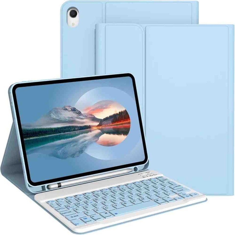 Turotto Apple Ipad 11.nesil A16 2025/10. Nesil Uyumlu Bluetooth Özellikli Manyetik Standlı Klavyeli Kılıf Açık Mavi Klavye - Mouse Fiyatı