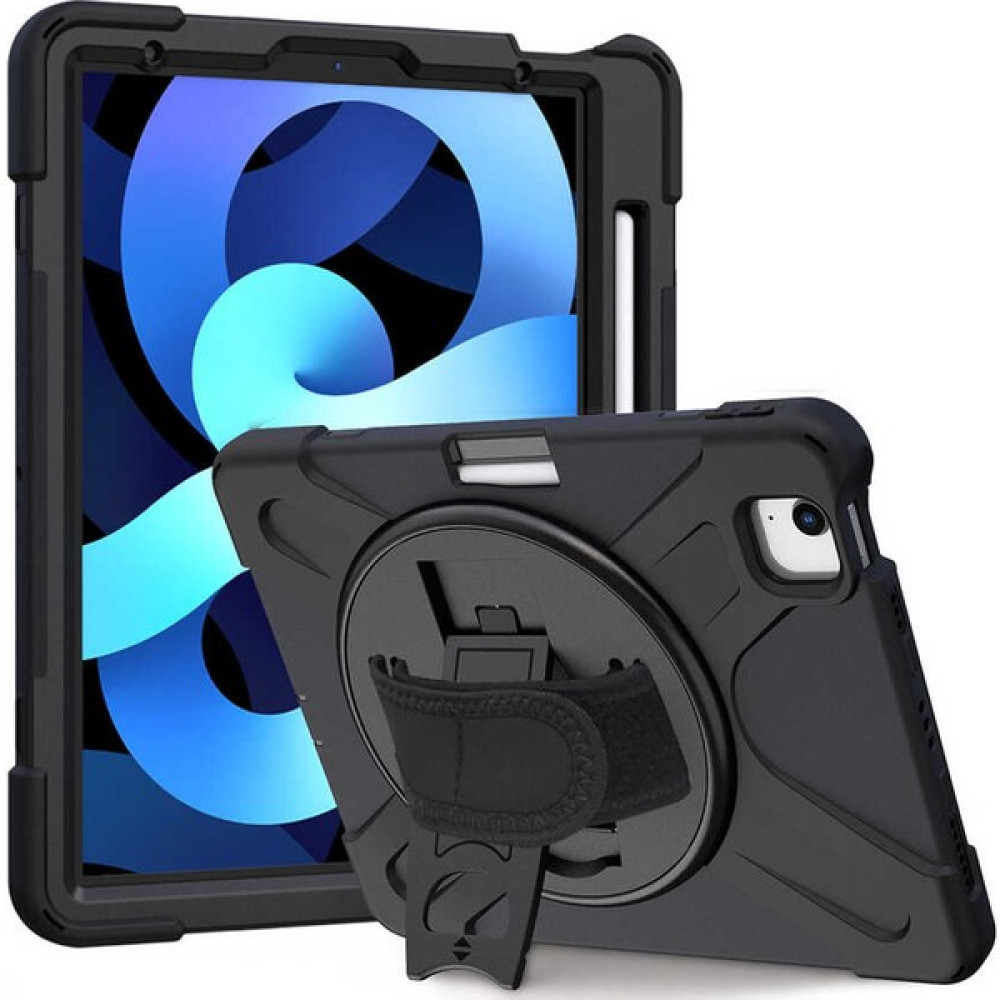 Turotto Apple iPad Air 5 10.9 2022 (5.nesil) Kılıf Seri A2588,A2589,A2591 Stand ve Askılı Military Amazing Defender Zırh Özellikli Kılıf - Siyah Tablet Kılıfı Fiyatı