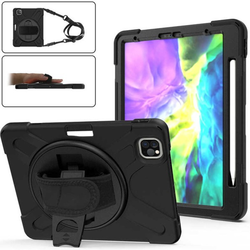 Turotto Apple iPad Pro 11 2022 (4.nesil) M2 Çipli Kılıf Seri A2759,A2435,A2761 Stand ve Askılı Military Amazing Defender Zırh Özellikli Kılıf - Siyah Tablet Kılıfı Fiyatı