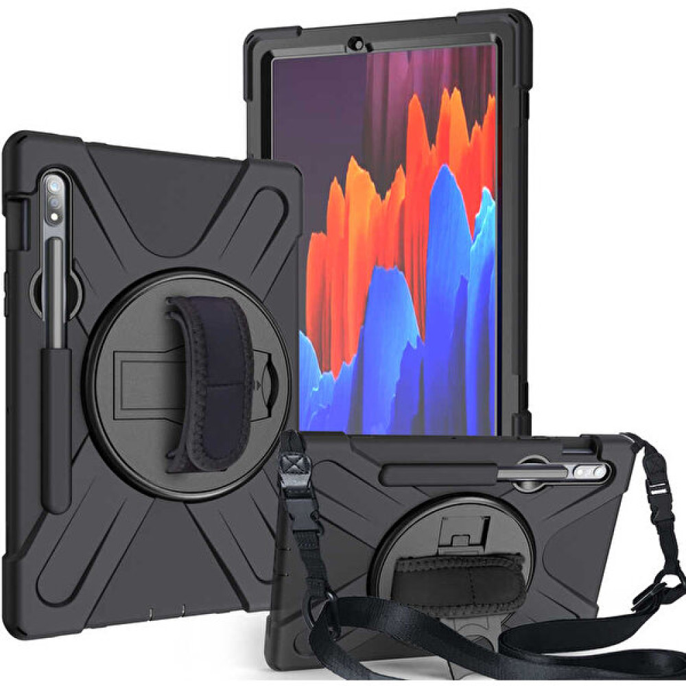 Turotto Samsung Galaxy Tab S7 Fe Lte T730 T735 T737 Kılıf Stand ve Askılı Military Amazing Defender Zırh Özellikli Kılıf - Siyah Tablet Kılıfı Fiyatı